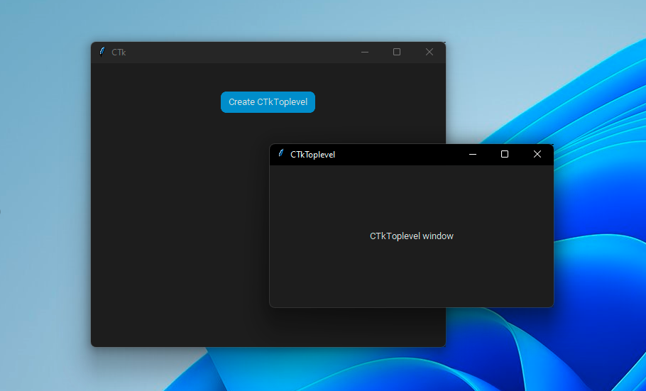 CTkToplevel on Windows 11 example