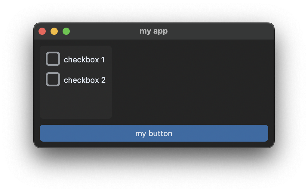 button and checkboxes in frame