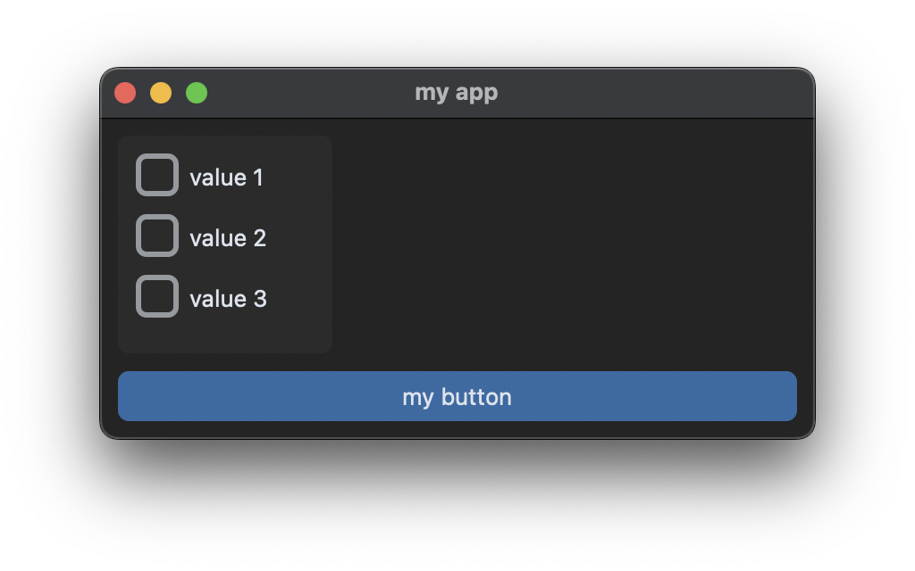 button and checkboxes dynamic frame class