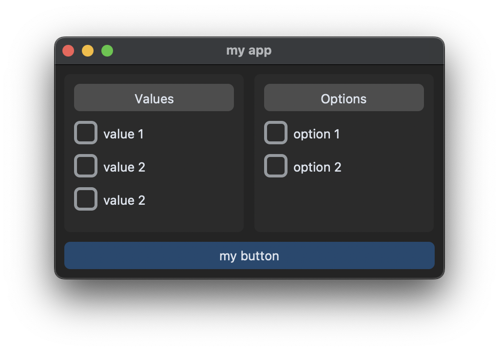 multiple checkbox frames with title