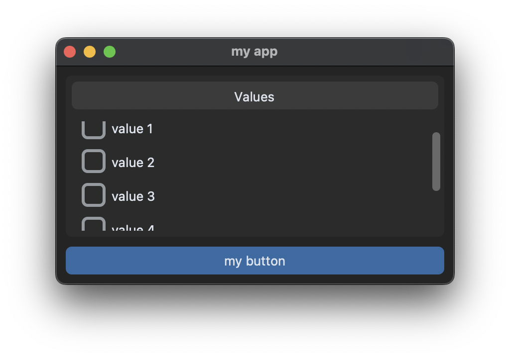 scrollable frame with checkboxes and title